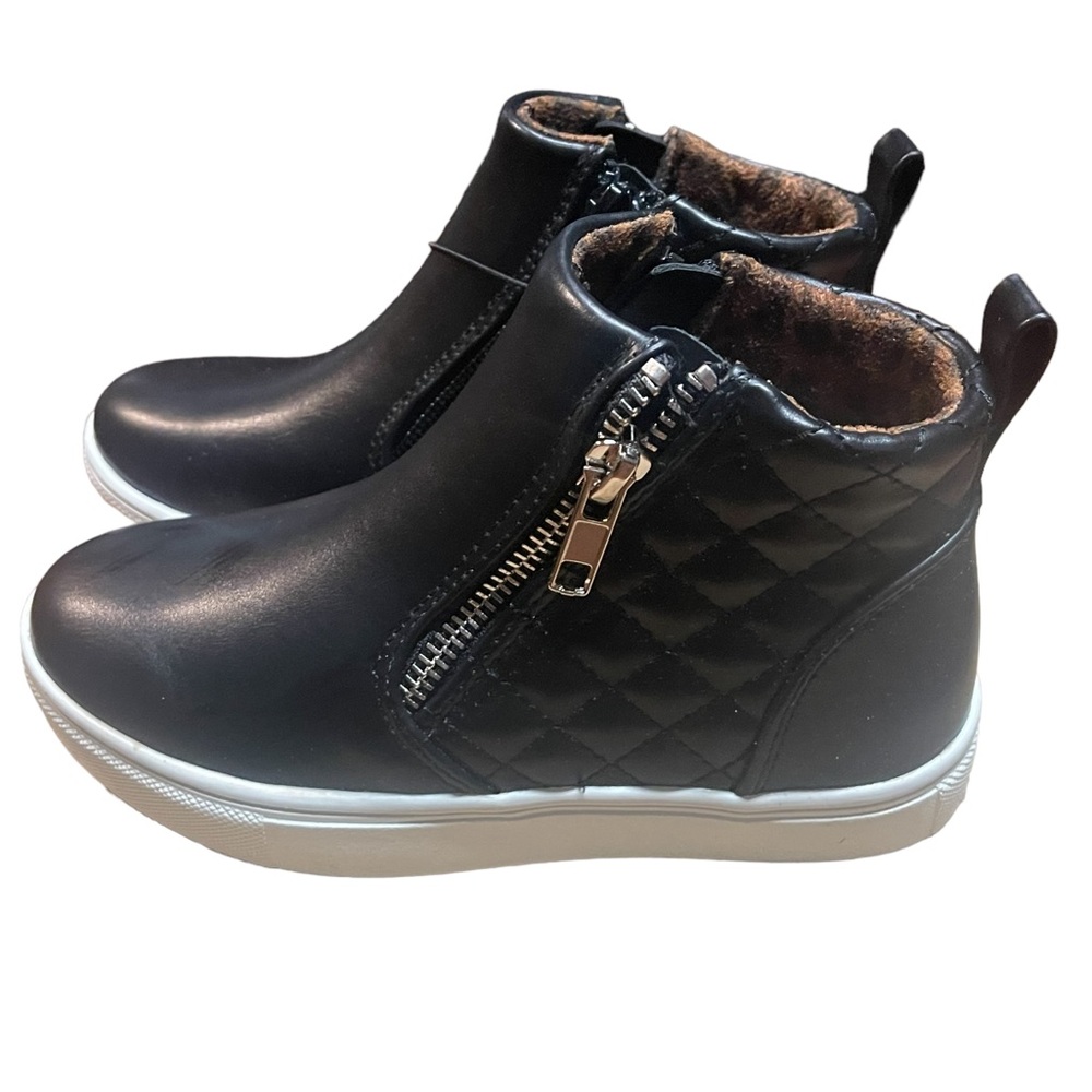 NEW STEVE MADDEN Fan Girls Black Mid-Top Zip Sneaker Size 12‎ Diamond Pattern